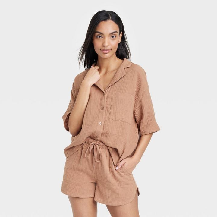 Women's 100% Cotton Gauze Top - Stars Above Brown