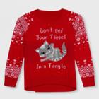 Well Worn Girls' Tinsel Kitty Intarsia Sweater - Red