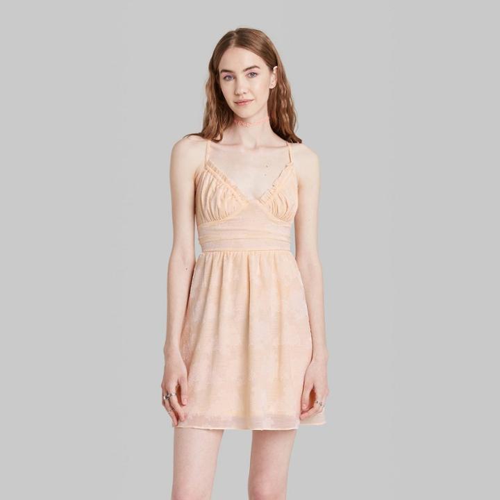 Women's Sleeveless Open Back Ruched Skater Dress - Wild Fable Beige
