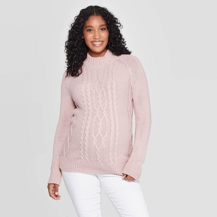 Maternity Long Sleeve Cable Sweater - Isabel Maternity By Ingrid & Isabel Pink L, Women's,