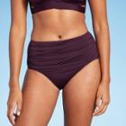 Women's Shirred High Coverage High Waist Bikini Bottom - Kona Sol Atlantic Burgundy
