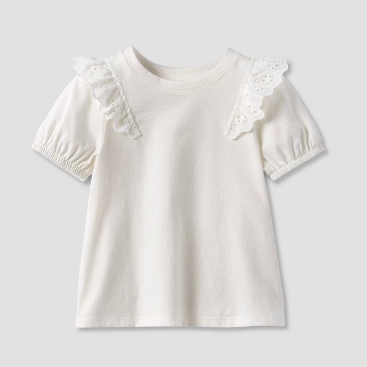 Toddler Girls' Knit Short Sleeve Eyelet Top - Cat & Jack Cream