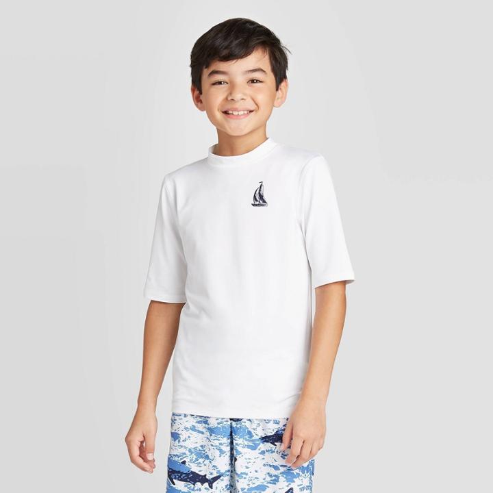Petiteboys' Short Sleeve Solid With Boat Icon Rash Guard - Cat & Jack White