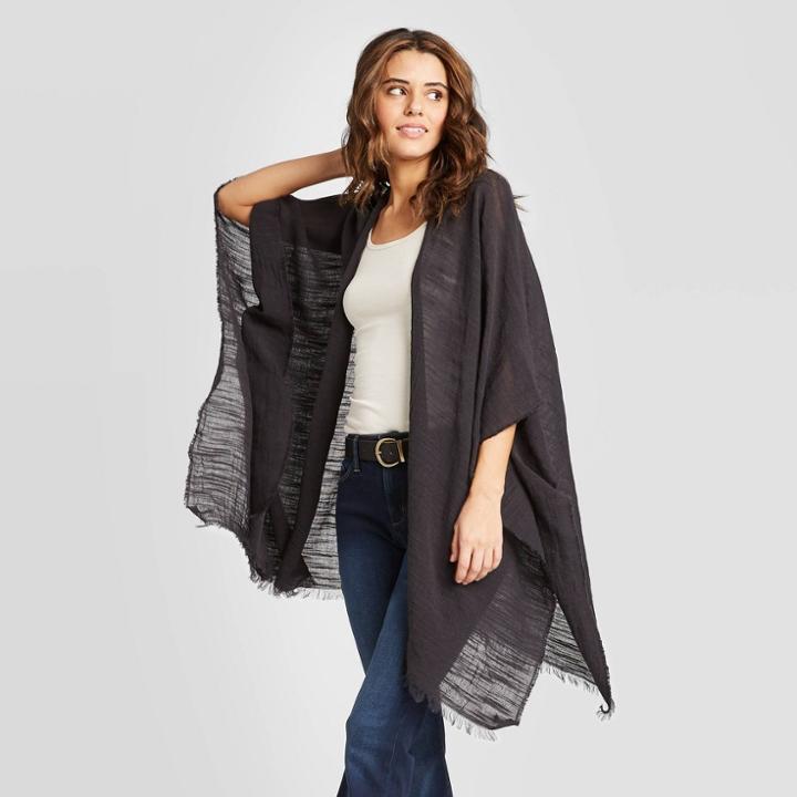 Women's Slub Kimono - Universal Thread Black One Size, Women's, Gray