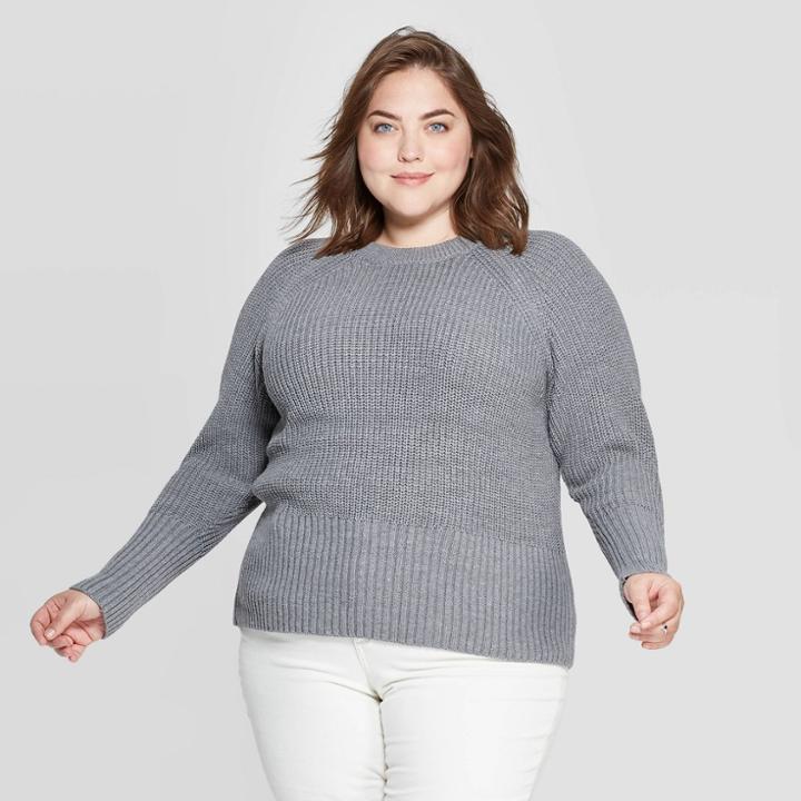 Women's Plus Size Long Sleeve Crewneck Pullover Sweater - Universal Thread Gray X