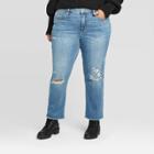 Women's Plus Size High-rise Distressed Straight Cropped Jeans - Universal Thread Light Wash 20w, Women's, Blue