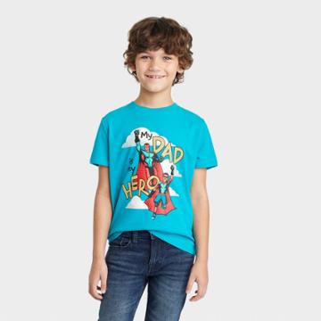 Boys' Short Sleeve 'dad Is My Hero' Graphic T-shirt - Cat & Jack Turquoise Blue