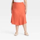 Women's Plus Size High-rise Midi Slip Skirt - A New Day Orange