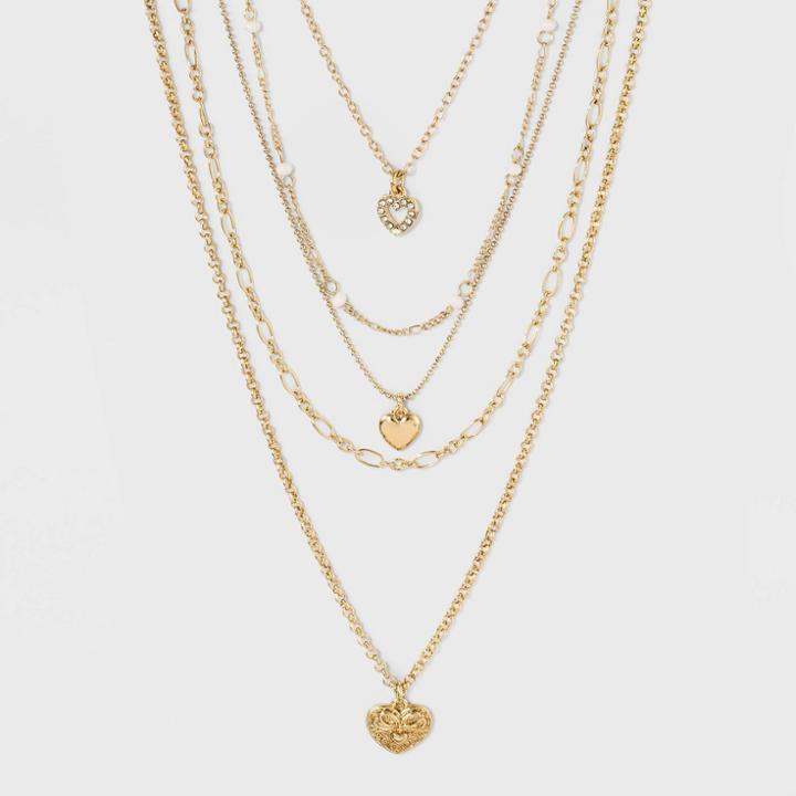 Target Zinc Steel Brass Glass Multi Row Necklace - Wild Fable Bright Gold