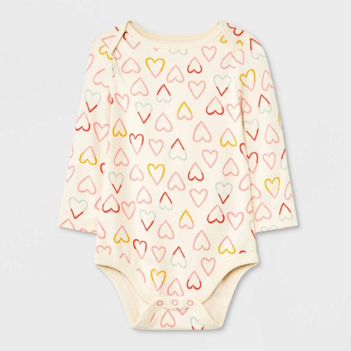 Baby Girls' Heart Long Sleeve Bodysuit - Cat & Jack Cream Newborn, Ivory