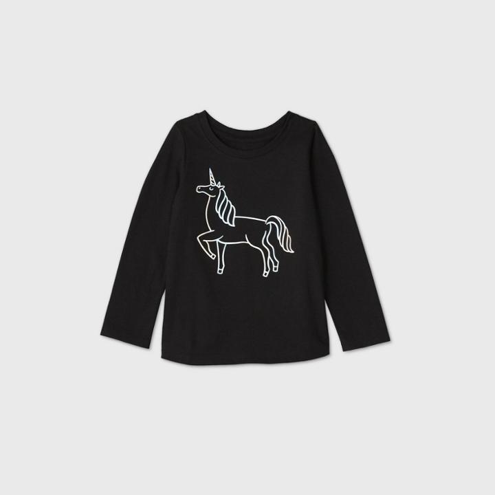 Toddler Girls' Unicorn With Shine Long Sleeve T-shirt - Cat & Jack Black