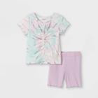 Toddler Girls' Ribbed Tie-dye Short Sleeve Top & Biker Shorts Set - Cat & Jack Purple