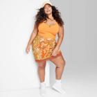 Women's Plus Size Mesh Side Ruched Mini Skirt - Wild Fable Dark Orange Floral