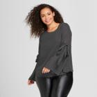 Women's Plus Size Long Sleeve Airy Tie Blouse - Who What Wear Black Polka Dot