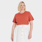 Women's Plus Size Short Sleeve Rib T-shirt - A New Day Orange