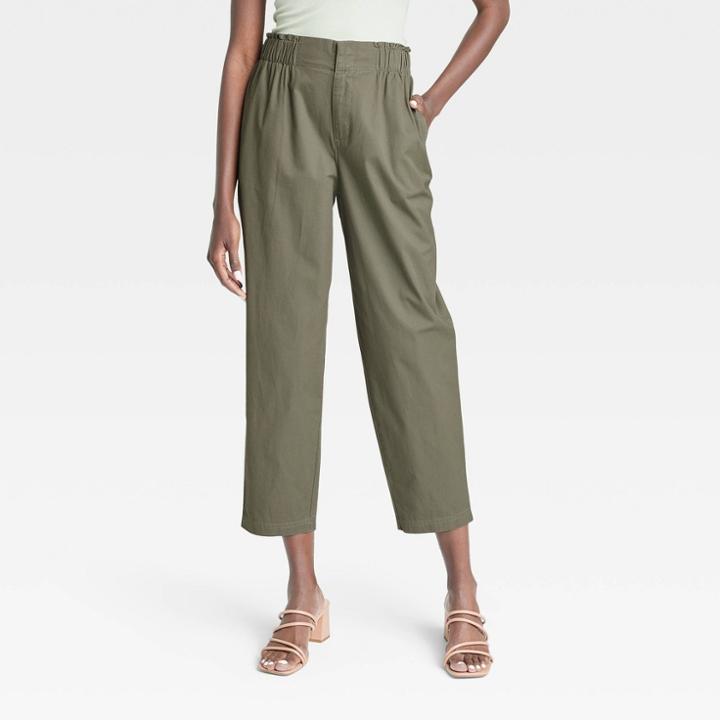 Women's High-rise Tapered Ankle Chino Pants - A New Day Olive