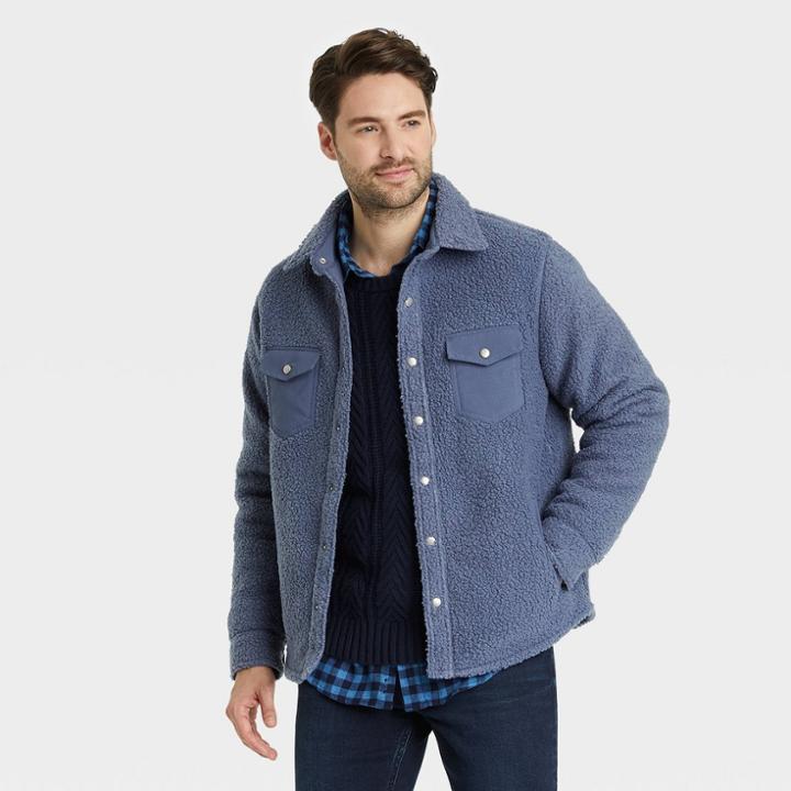 Men's Tall Sherpa Shirt Jacket - Goodfellow & Co Blue