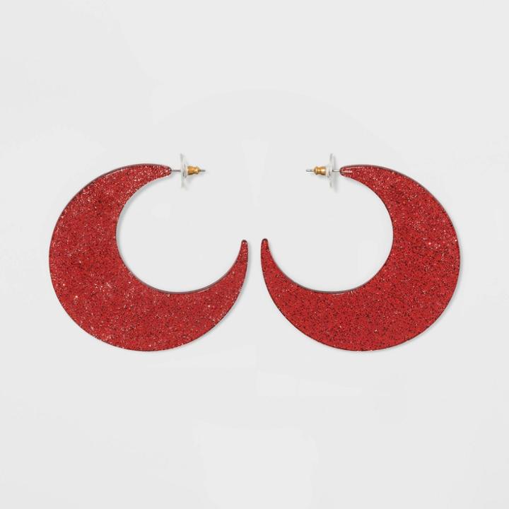 Sugarfix By Baublebar Glittering Crescent Hoop Earrings - Red Glitter, Women's