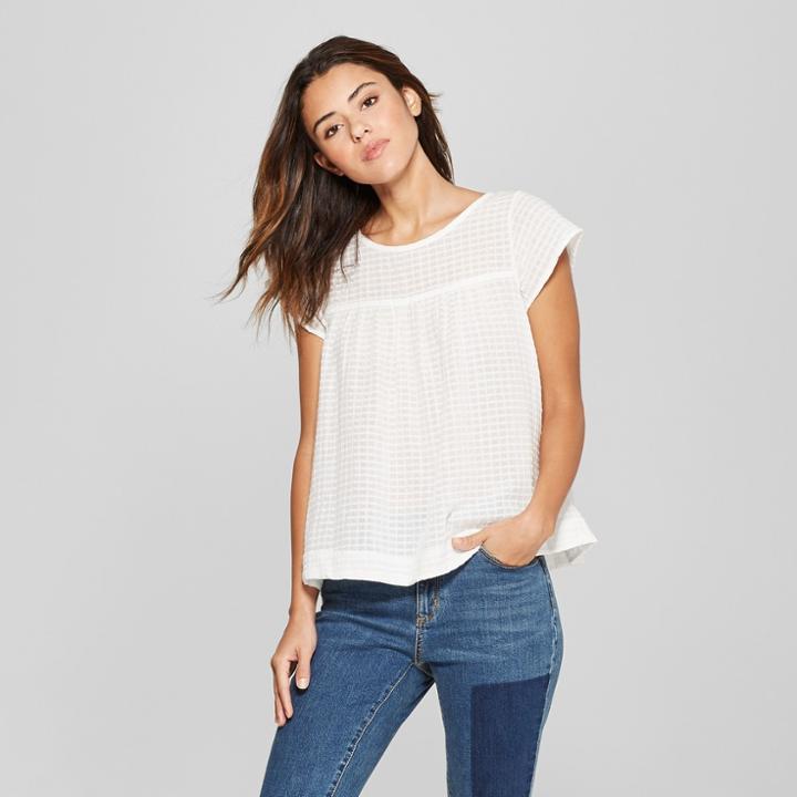 Women's Striped Textured Flutter Sleeve Top - Universal Thread White