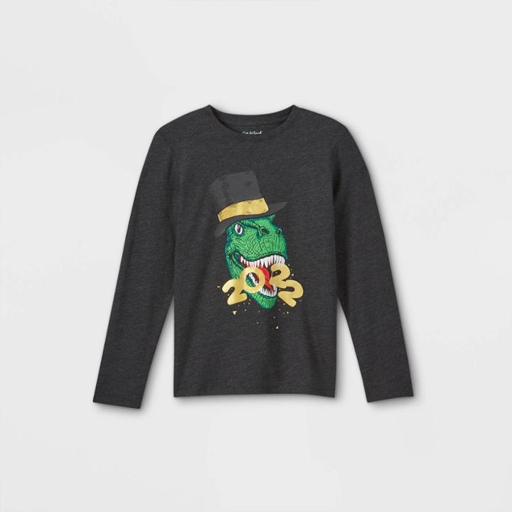 Boys' '2022 Dinosaur' Graphic Long Sleeve T-shirt - Cat & Jack Charcoal Gray