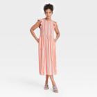 Women's Striped Sleeveless Smocked Dress - A New Day Orange