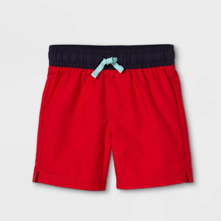Toddler Boys' Solid Swim Trunks - Cat & Jack Red