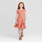Girls' Ribbed Skater Dress - Art Class Orange