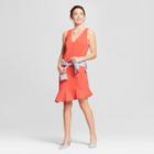 Women's Sleeveless Ponte Asymmetrical Ruffle Hem Dress - A New Day Coral (pink)