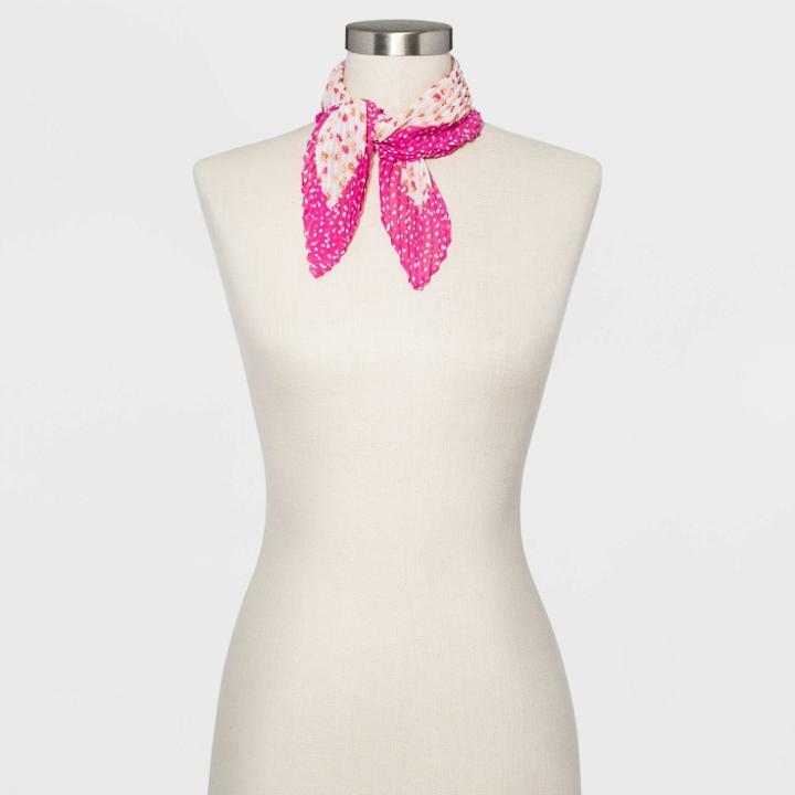 Women's Pleated Floral Print Chiffon Neckerchief - A New Day Pink