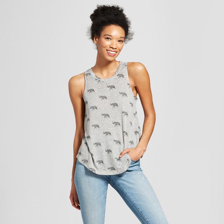 Women's Elephant Print Burnout Graphic Tank Top - Fifth Sun (juniors') Heather Gray