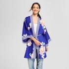 Women's Recycled Poly Woven Print Kimono - A New Day Blue