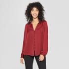 Women's Long Sleeve Satin Blouse - A New Day Burgundy (red)