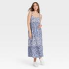 The Nines By Hatch Sleeveless Tiered Maternity Dress Blue Floral Print