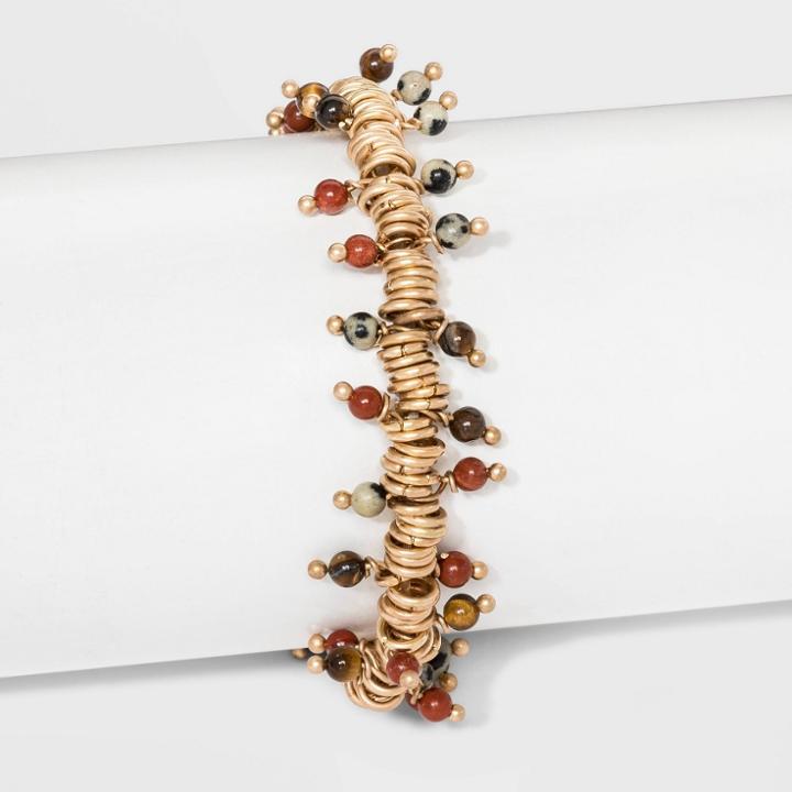 Semi Red Jasper Tiger Eye Dalmatian Jasper Bracelet - Universal Thread Gold,