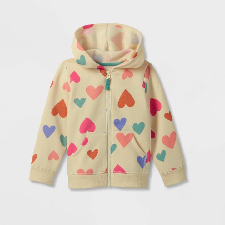 Toddler Girls' Printed Fleece Zip-up Hoodie - Cat & Jack White
