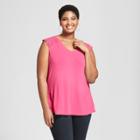 Women's Plus Size Crochet Shoulder Tank - Ava & Viv Pink
