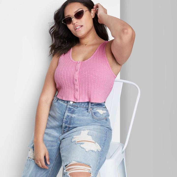 Women's Plus Size Button-front Knit Tiny Tank Top - Wild Fable Pink