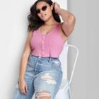 Women's Plus Size Button-front Knit Tiny Tank Top - Wild Fable Pink