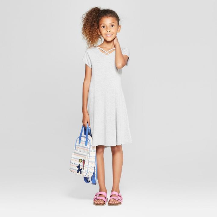 Girls' Strappy Front Dress - Art Class Gray