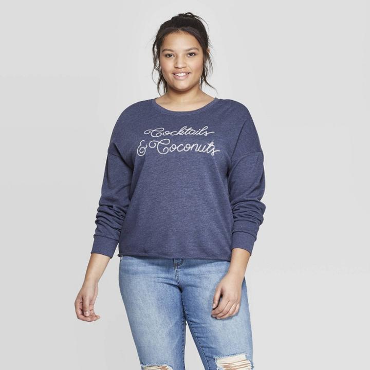 Women's Plus Size Cocktails & Coconuts Sweatshirt - Zoe+liv (juniors') - Blue