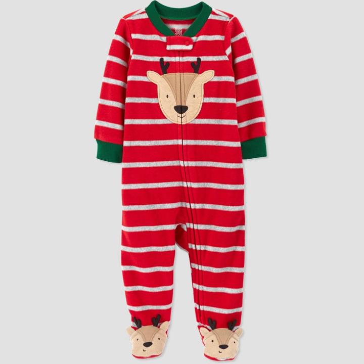 Baby Boys' Reindeer Striped Footed Pajamas - Just One You Made By Carter's Gray/red Newborn