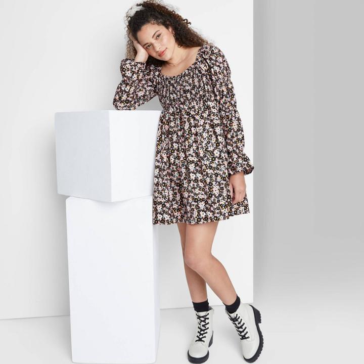 Women's Long Sleeve Smocked Muse Dress - Wild Fable Xs, Multicolor Floral