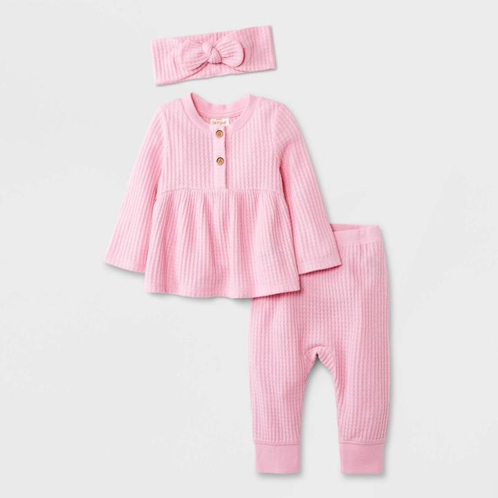 Baby Girls' Cozy Brushed Waffle Top & Bottom Set - Cat & Jack Pink