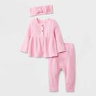 Baby Girls' Cozy Brushed Waffle Top & Bottom Set - Cat & Jack Pink