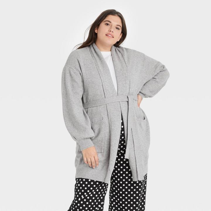 Women's Plus Size Self Tie Shawl Cardigan - Who What Wear Gray