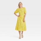 Women's Bishop Elbow Sleeve Tie-back Dress - Who What Wear Yellow Leopard Print