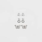 Sterling Silver Cubic Zirconia Faux Opal And Butterfly Trio Stud Earring Set - A New Day