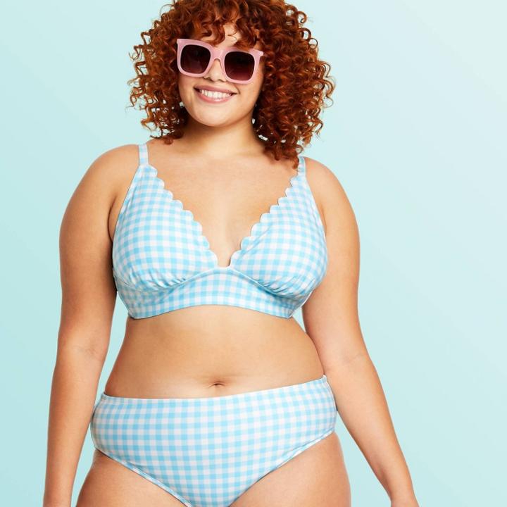 Women's Plus Size Gingham Triangle Bikini Top - Stoney Clover Lane X Target Blue