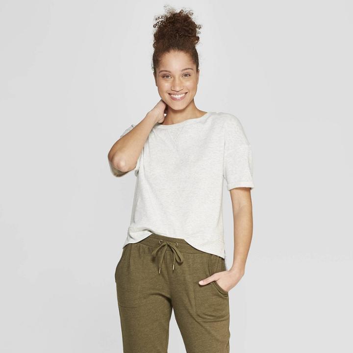 Women's Brushed Fleece Short Sleeve Lounge Sweatshirt - Stars Above Gray