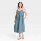 Women's Plus Size Spaghetti Strap Embroidered Dress - Universal Thread Blue Floral